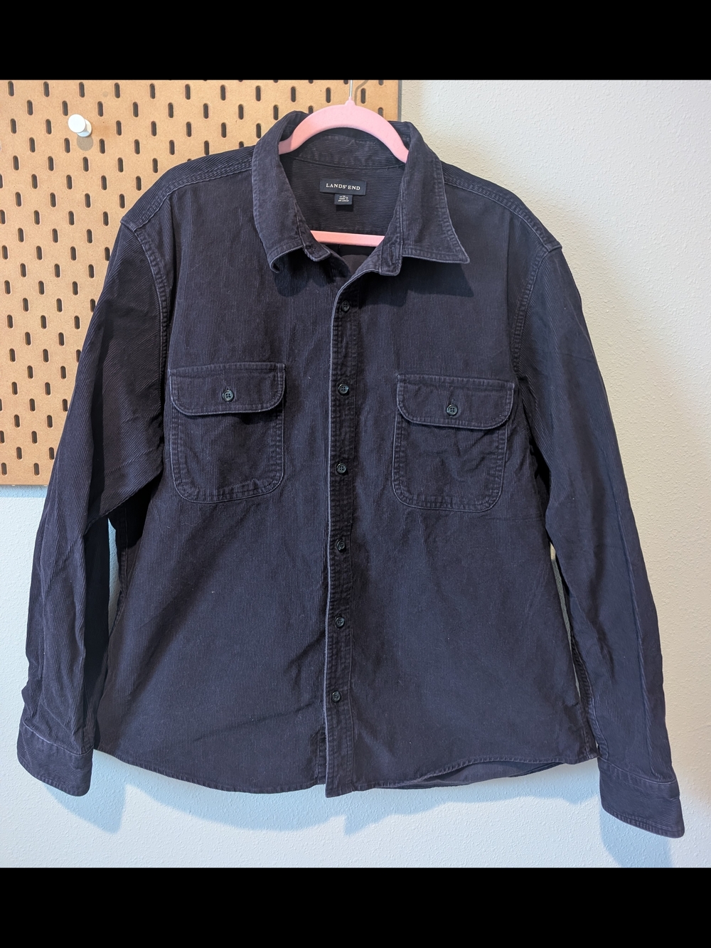 Lands End Men's XL Blue Corduroy Cotton Button-Up Shirt Long Sleeve Pockets